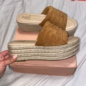 Brown suede espadrille platforms